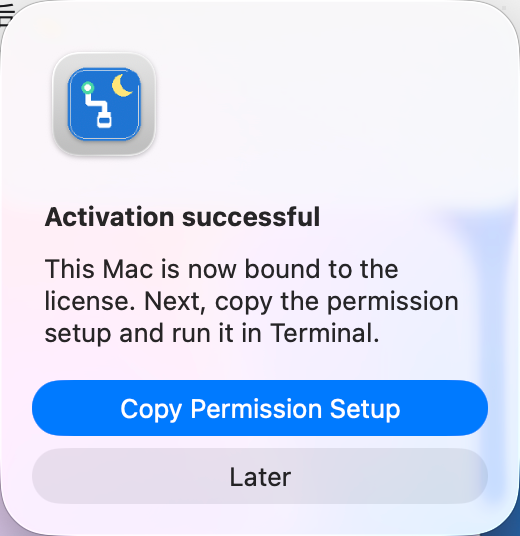 Activation successful dialog